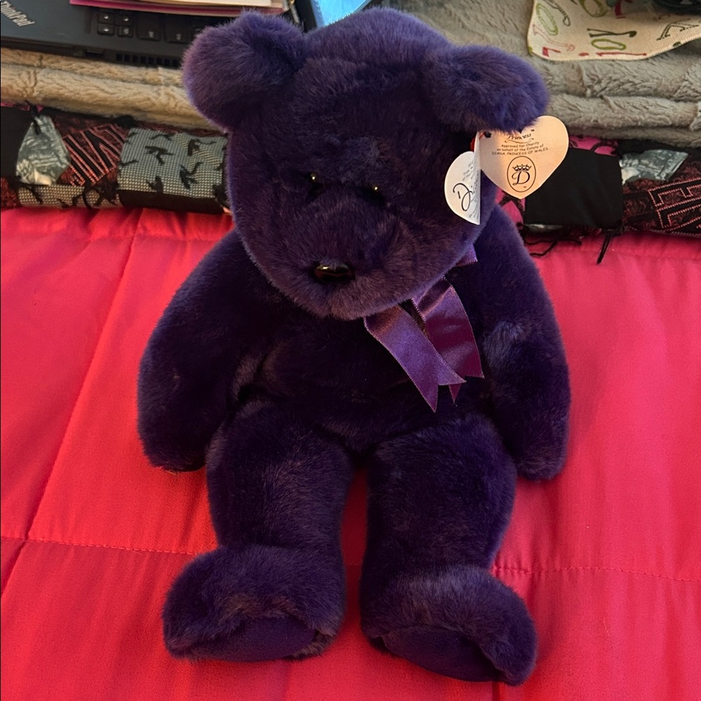 Ty Beanie Baby Princess Diana Deep Purple Plush Bear with Ribbon - Picture 5 of 6
